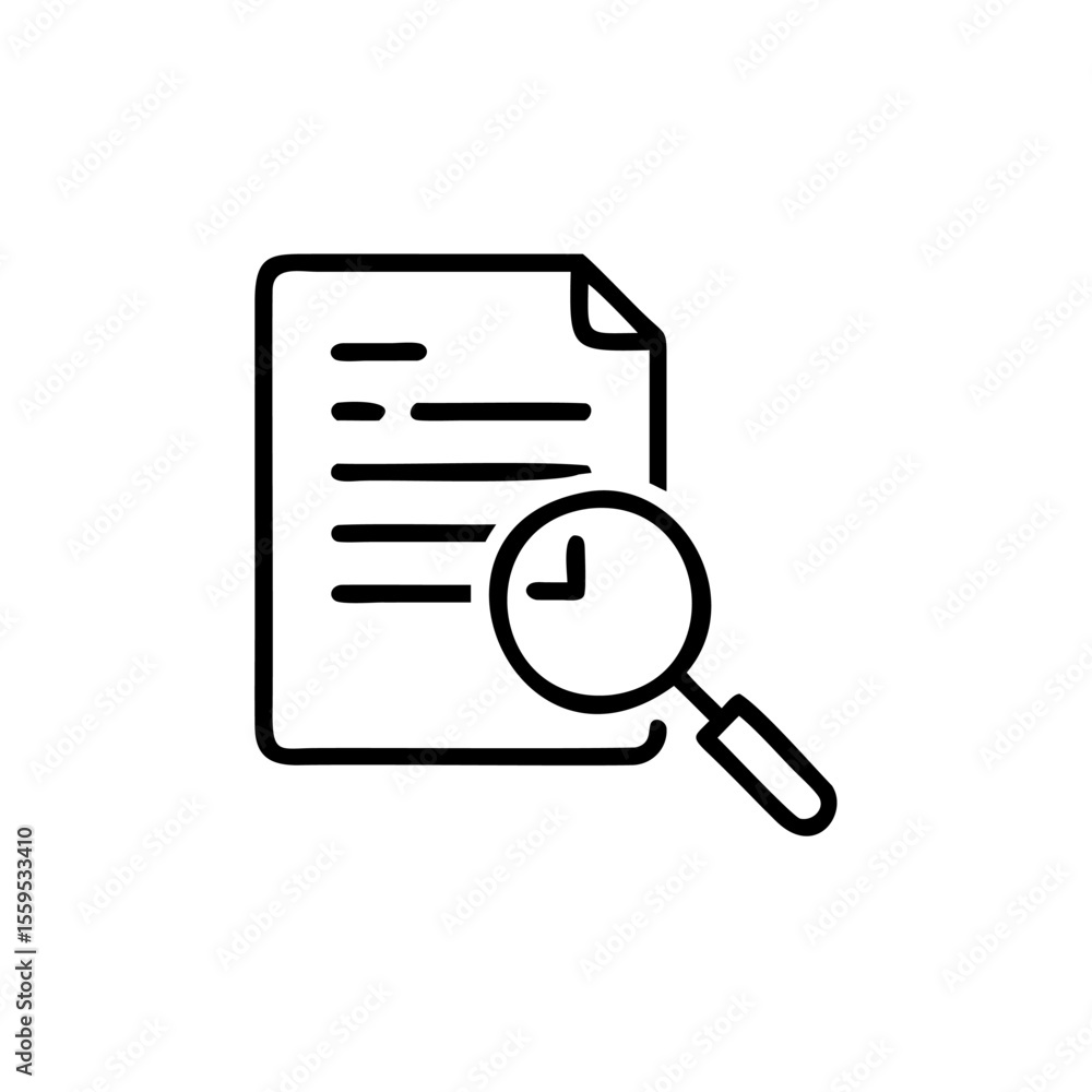 Poster handdrawn document with lines a magnifying glass icon on background paper sheet