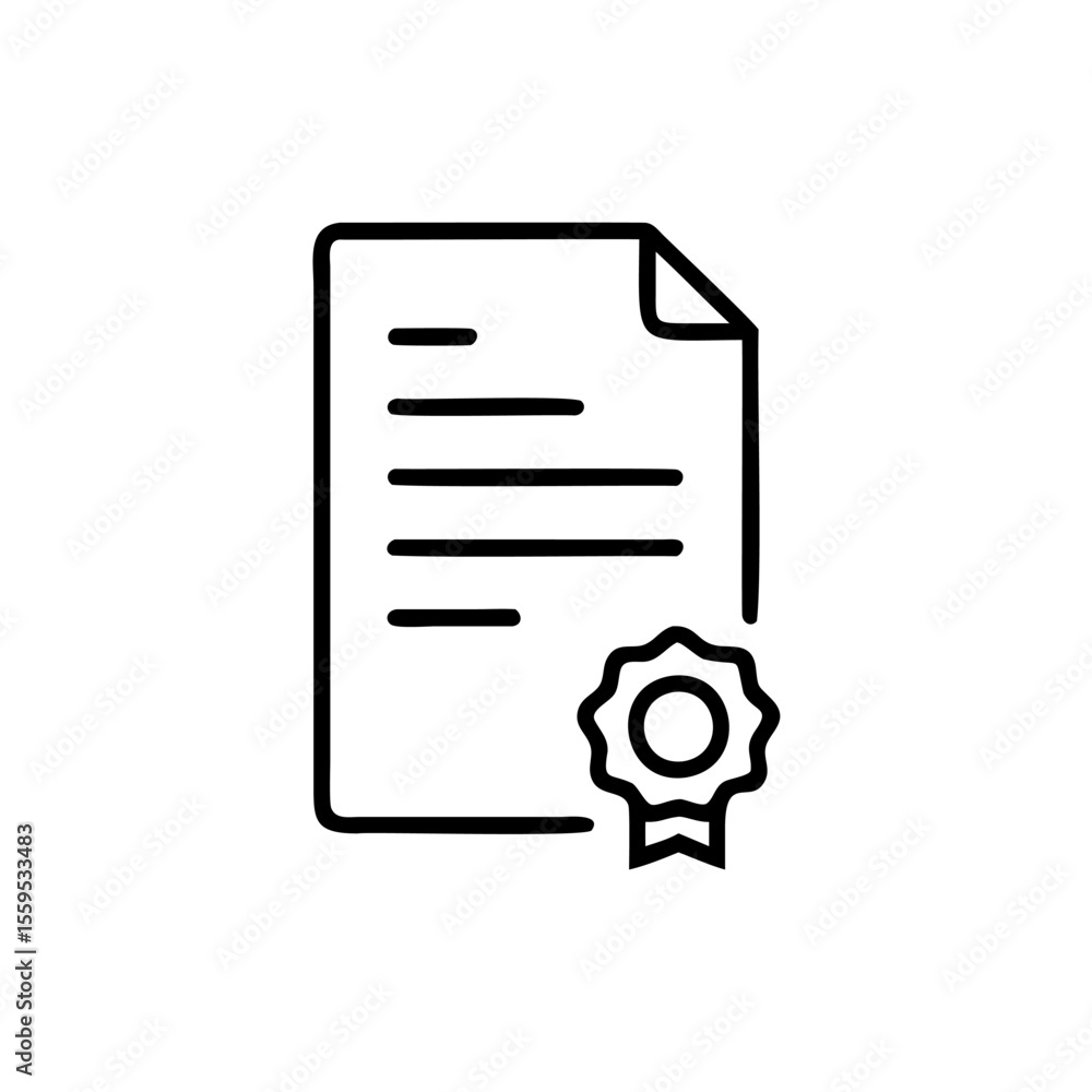 Poster handdrawn certificate icon with document lines badge on background paper award