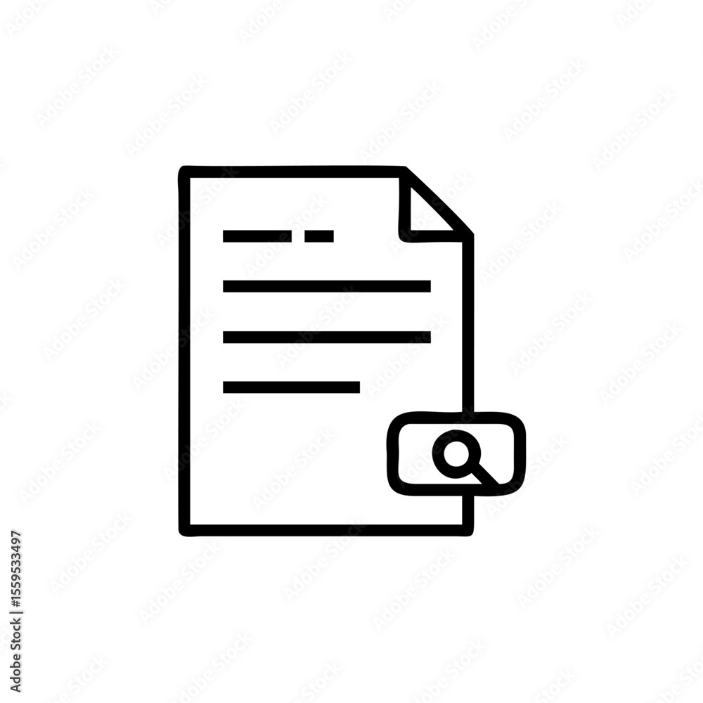 Aufkleber document icon with lines magnifying glass search symbol on background file paper
