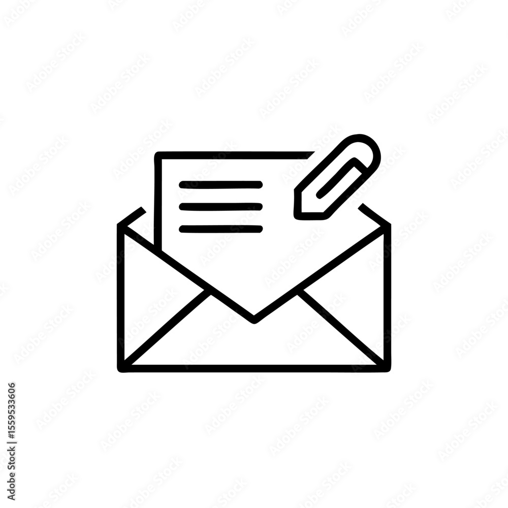Poster envelope with paper paperclip icon on background simple mail letter
