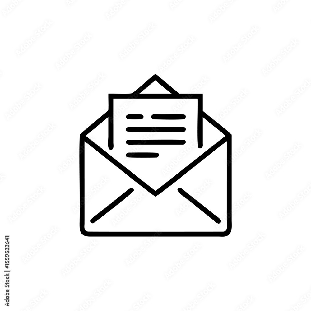 Poster handdrawn envelope with a letter inside on a background mail message