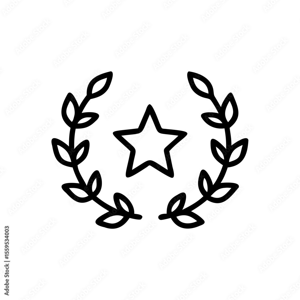 Poster outline star within laurel wreath graphic element on background handdrawn leaves