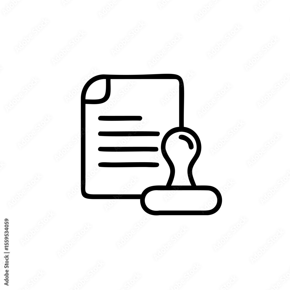 Poster handdrawn of a document with lines a stamp on a background paper page