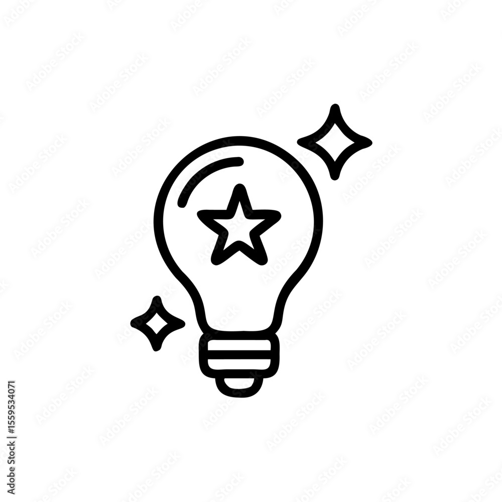 Poster outline lightbulb with star inside two diamond shapes on background idea