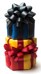Stacked colorful gift boxes with bows