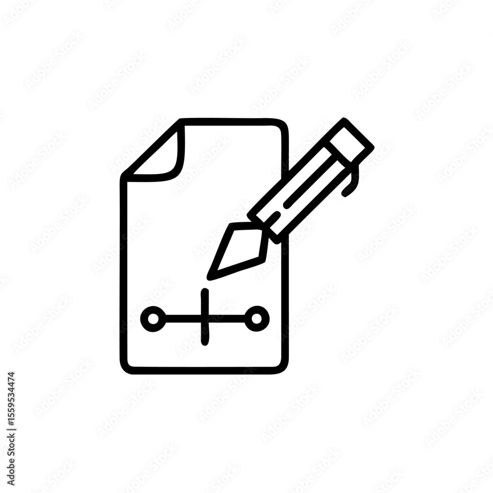 Aufkleber line drawing of a document with a pencil a design element on background paper