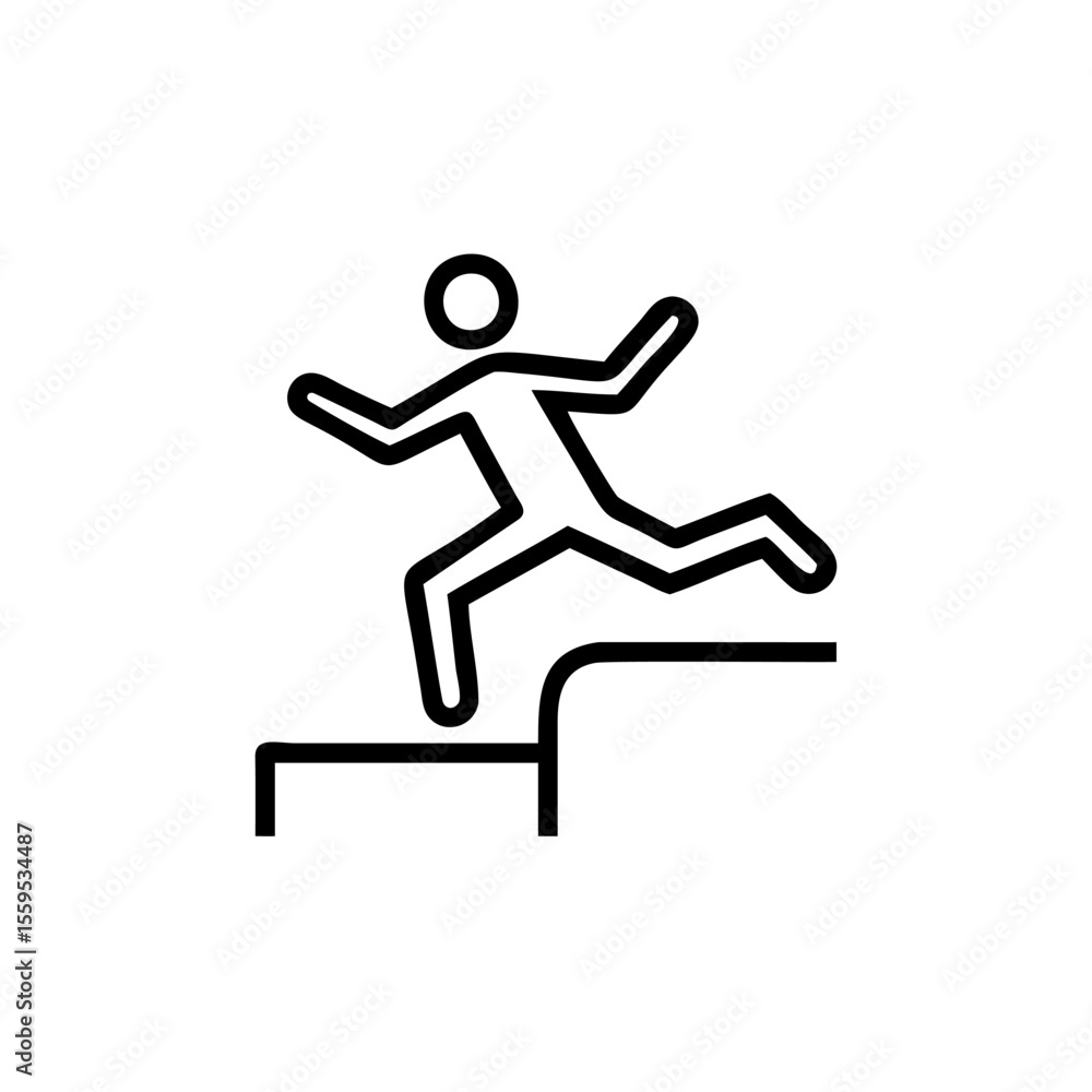 Aufkleber line drawing of a person jumping over a step on a background simple graphic obstacle