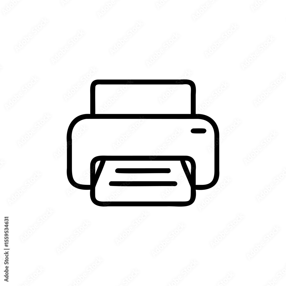 Aufkleber outline printer icon on background with paper sheets printing machine