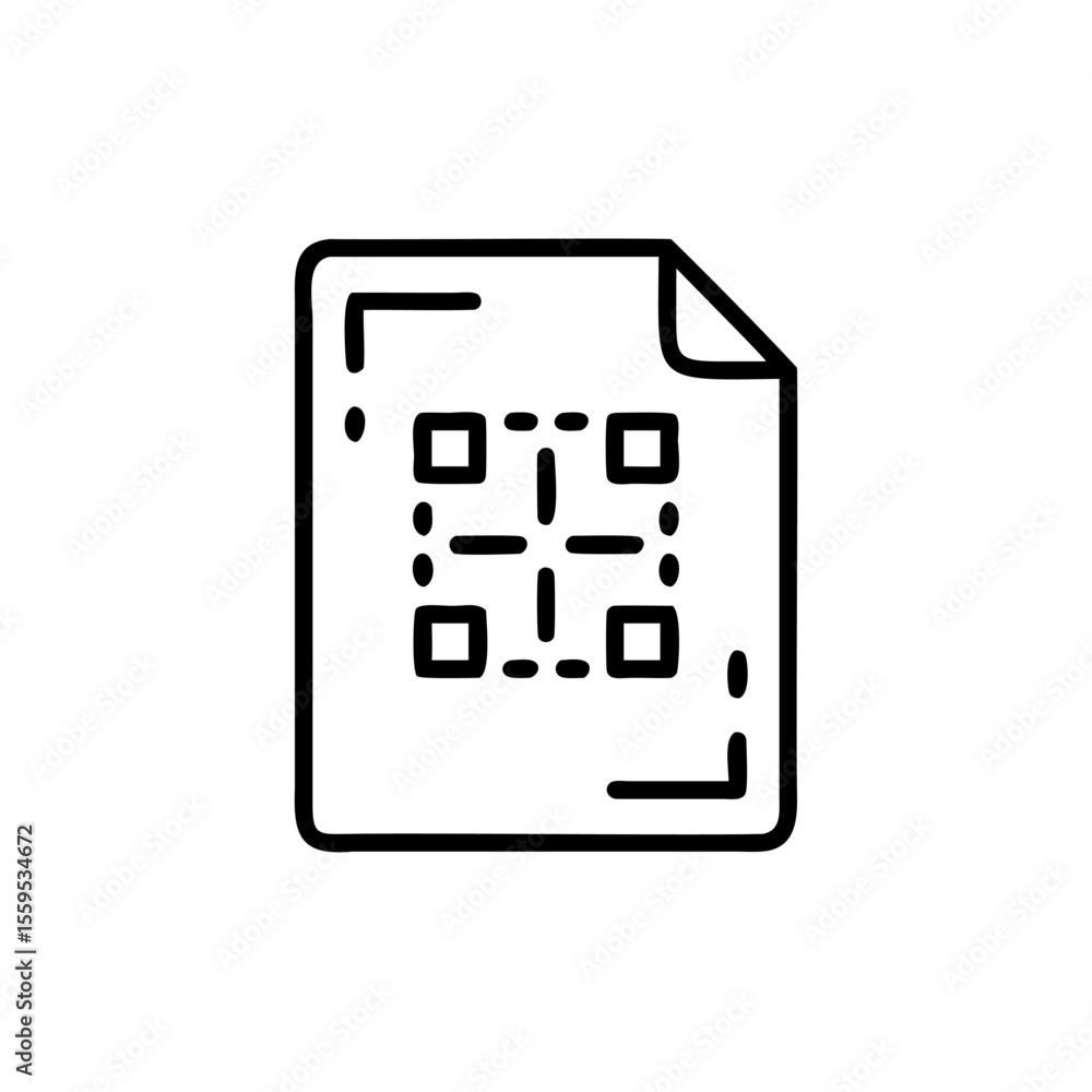 Aufkleber handdrawn q r code graphic on a paper document with a folded corner square