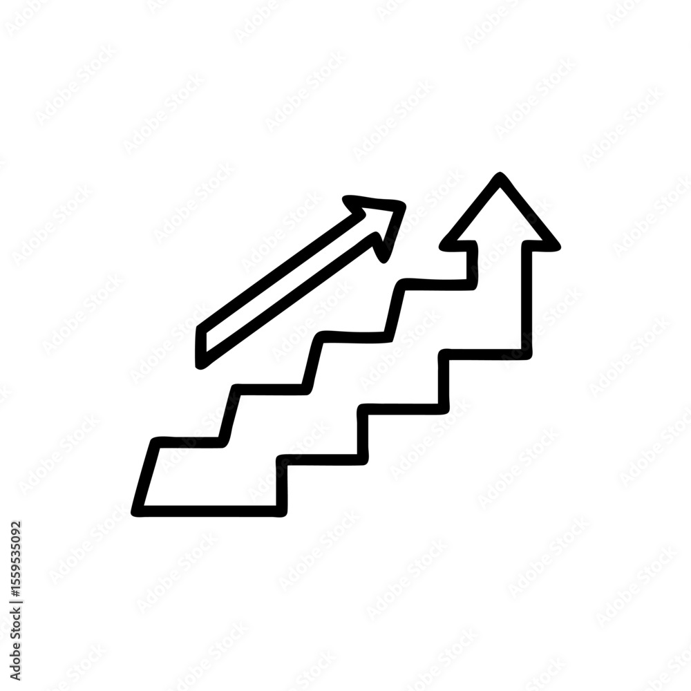 Aufkleber handdrawn staircase with two upward arrows on a background representing growth progress