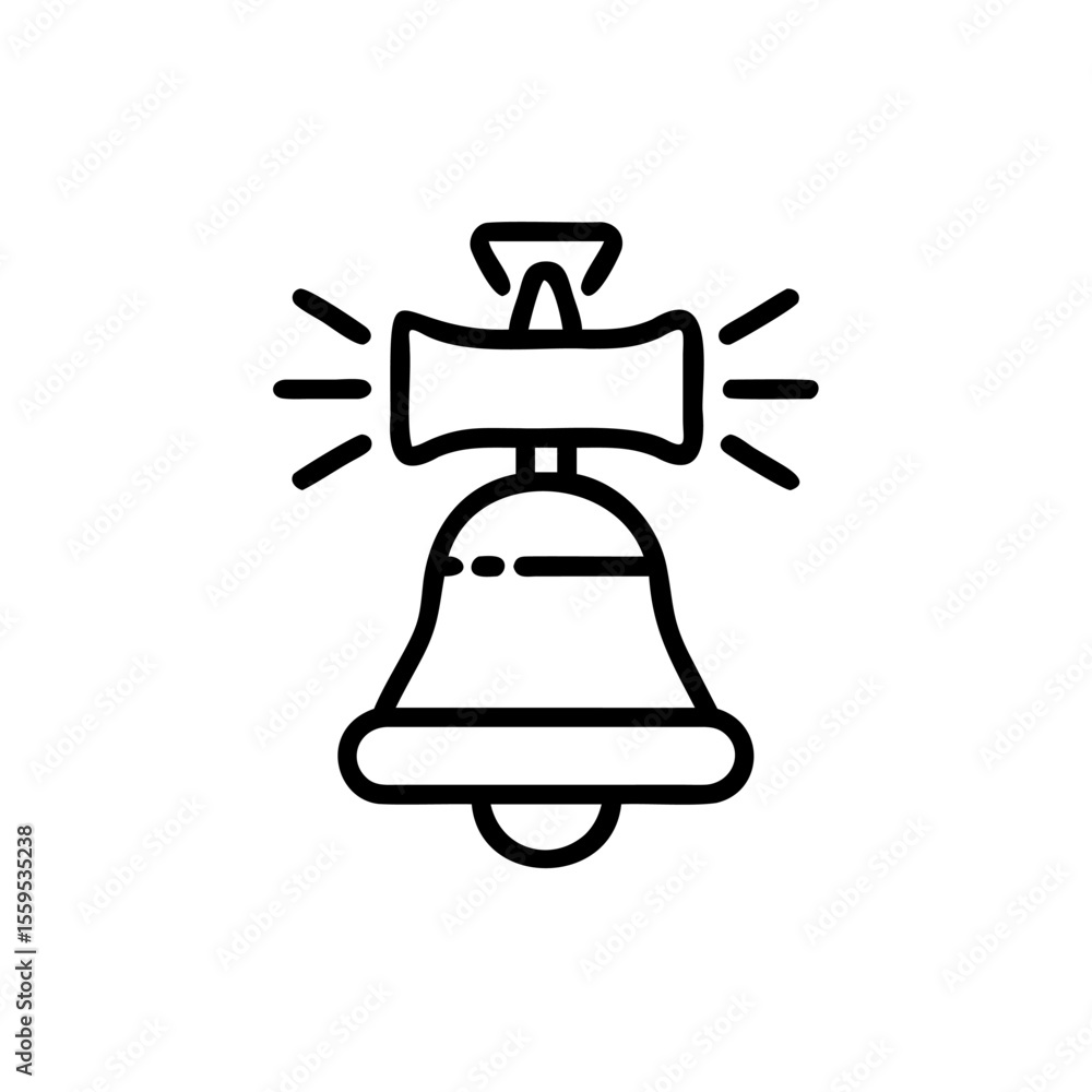 Aufkleber outline bell icon with sound waves a rectangular top element on a background alarm