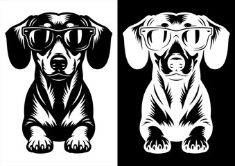 Dachshund Weiner Dog Laying Sunglasses vector line art