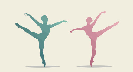 Vector art of two ballet dancers strike elegant poses isolated on white background