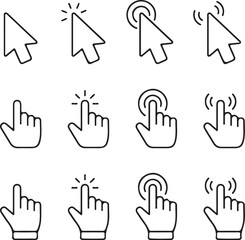 Collection of computer mouse cursor icons and hand pointer icons for digital interaction