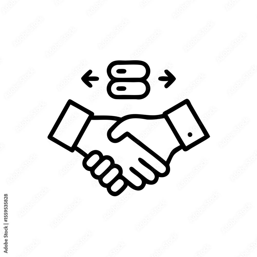 Aufkleber handdrawn icon of two hands shaking with two pill-shaped objects arrows handshake