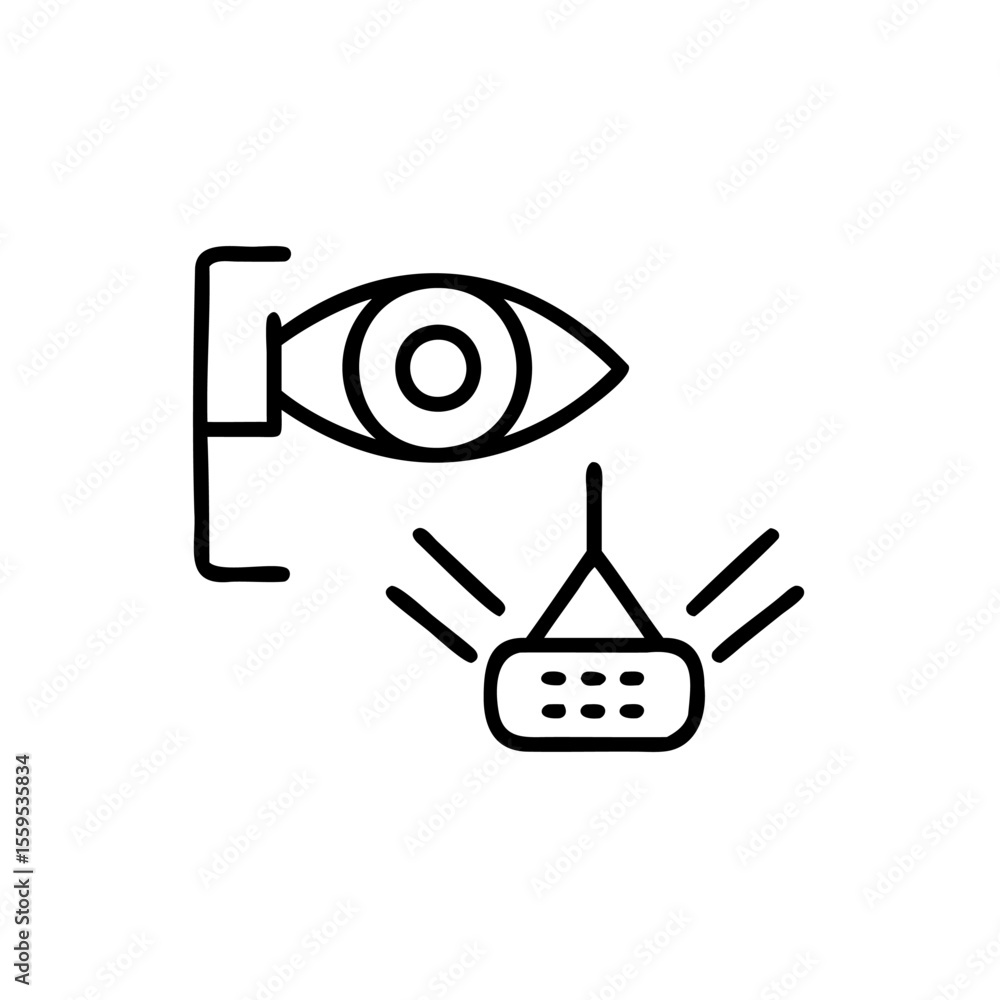 Poster outline eye with a rectangular object light rays on background vision sight