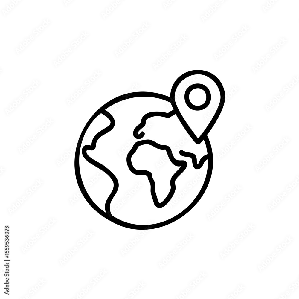 Aufkleber outline earth globe with location pin icon on background simple handdrawn world