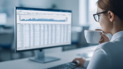 modern workspace with finance employee using AI-powered accounting app, business learning context