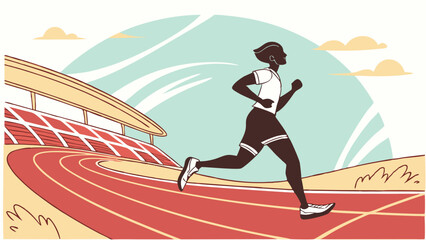 Woman Runner on Track Stadium Vintage Illustration Athletic Sport Running Competition Graphic Design