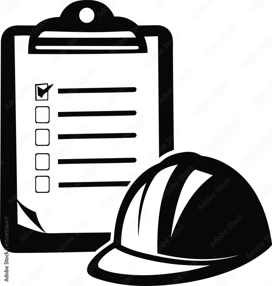 Poster vector illustration of service list or checklist with hat, line art vector icon of service list or c