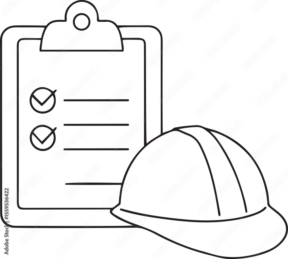 Poster vector illustration of service list or checklist with hat, line art vector icon of service list or c