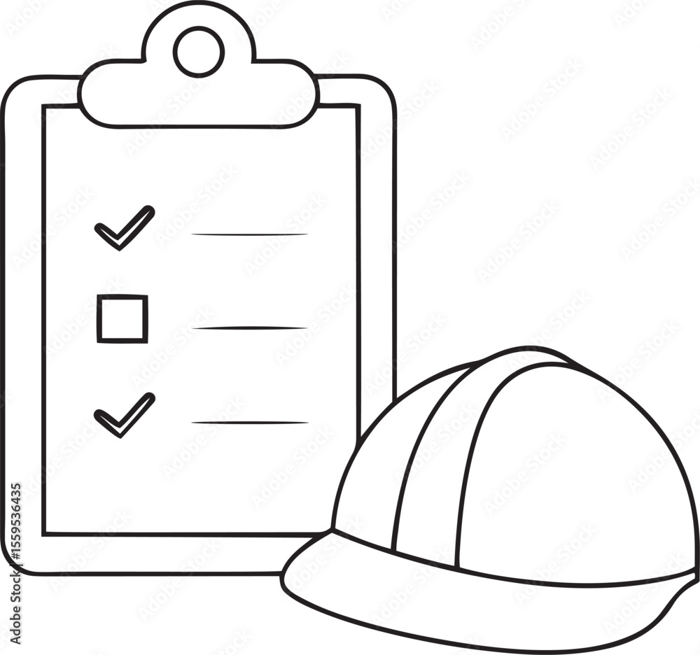 Poster vector illustration of service list or checklist with hat, line art vector icon of service list or c
