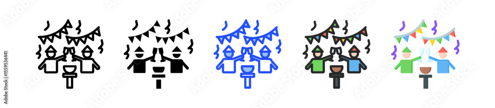 Poster block party icon collection with multiple styles