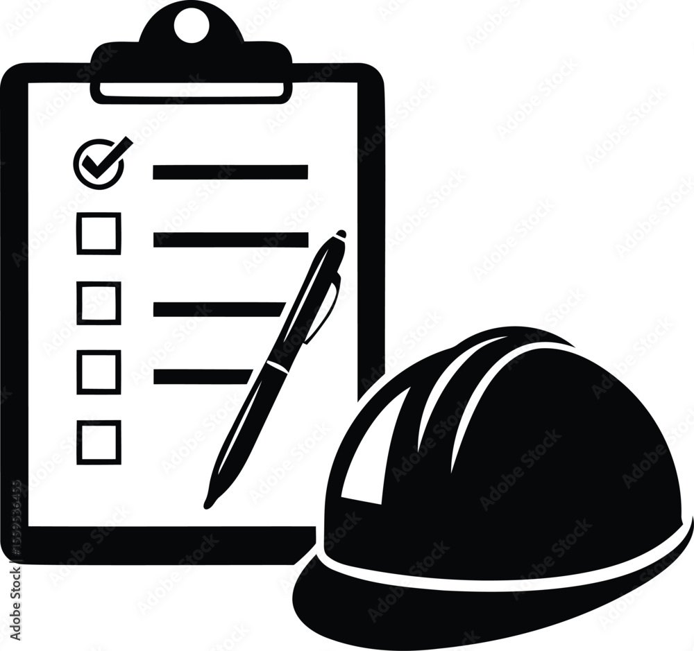 Poster vector illustration of service list or checklist with hat, line art vector icon of service list or c