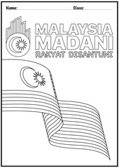 Malaysian Flag Coloring Page with Slogan &lsquo;Malaysia Madani Rakyat Disantuni&rsquo;