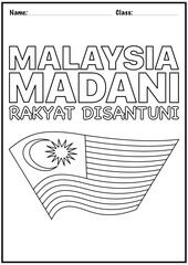 Malaysian Flag Coloring Page with Slogan &lsquo;Malaysia Madani Rakyat Disantuni&rsquo;