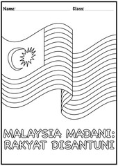 Malaysian Flag Coloring Page with Slogan &lsquo;Malaysia Madani Rakyat Disantuni&rsquo;