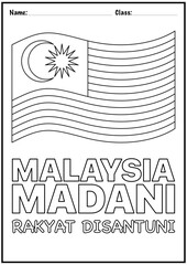 Malaysian Flag Coloring Page with Slogan &lsquo;Malaysia Madani Rakyat Disantuni&rsquo;