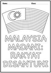 Malaysian Flag Coloring Page with Slogan ‘Malaysia Madani Rakyat Disantuni’