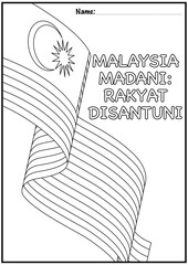 Malaysian Flag Coloring Page with Slogan &lsquo;Malaysia Madani Rakyat Disantuni&rsquo;