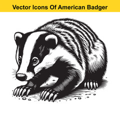 American Badger Black and White Cartoon – Bold Line Art Vector for Tracing or Coloring