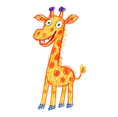 cute giraffe animal illustration simple and minimalis childern drawing crayon style artwork transparent background ai generated