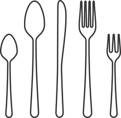 Clean outline icons of silverware including spoons forks and knife
