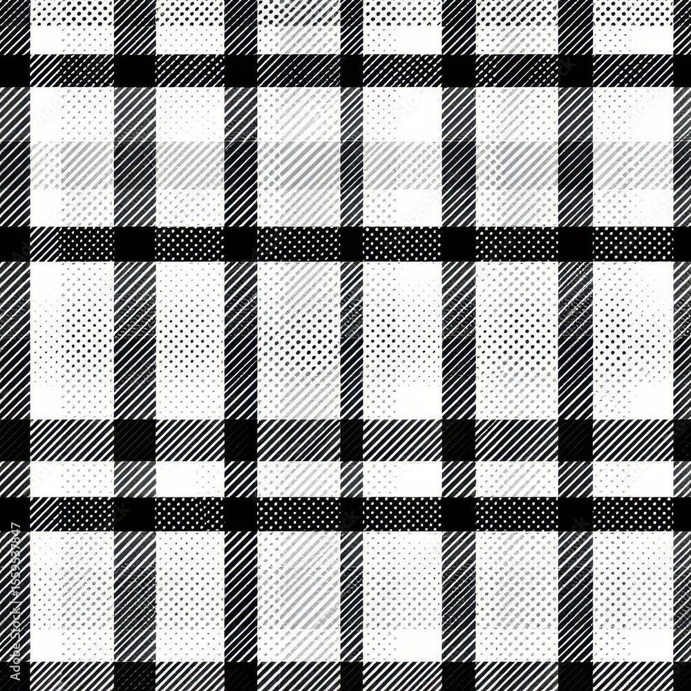 Poster monochrome plaid pattern: this image captures a classic plaid pattern in striking black and gray, a 