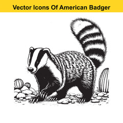 American Badger Black and White Cartoon – Bold Line Art Vector for Tracing or Coloring