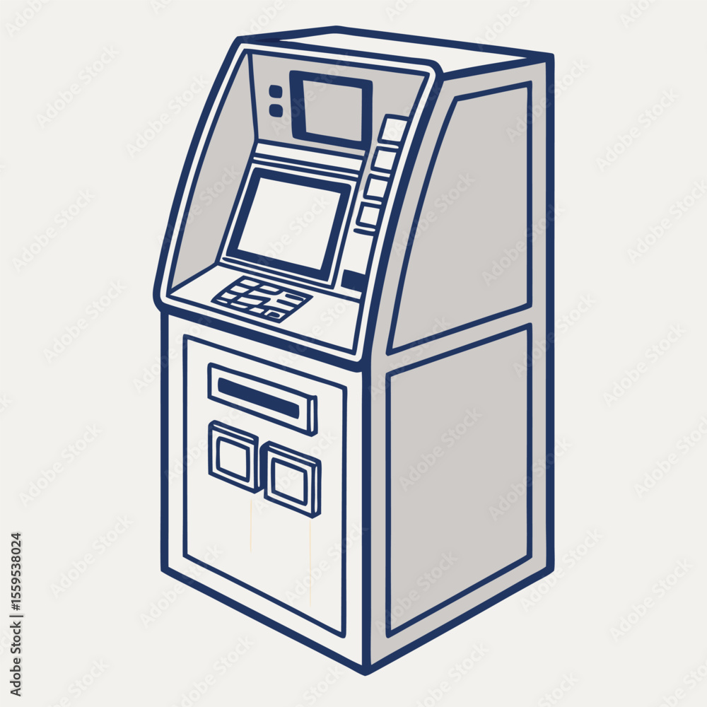 Poster a simple illustration of an automated teller machine or atm with a touchscreen keyboard and card slo