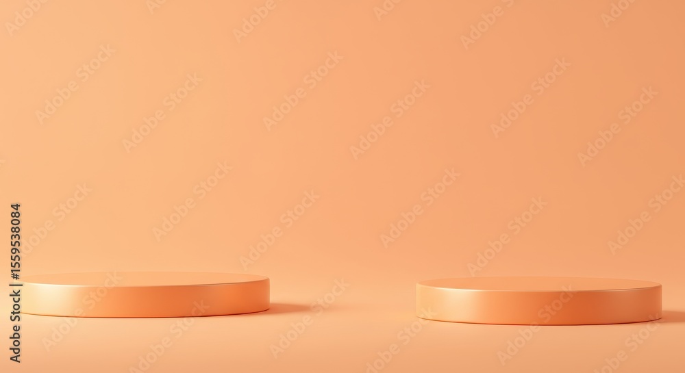 Poster photo of two round orange podiums stand on a matching background, creating a simple and modern displ