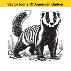 American Badger Black and White Cartoon – Bold Line Art Vector for Tracing or Coloring