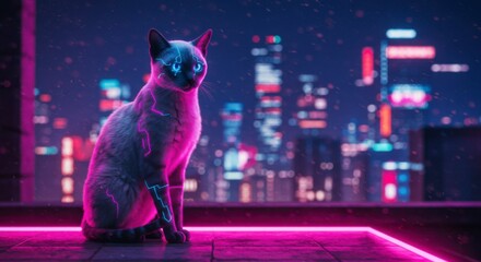 Futuristic cat on rooftop