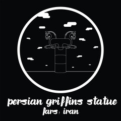 Circle Icon Persian Griffins Statue. Vector illustration