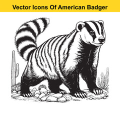 American Badger Black and White Cartoon – Bold Line Art Vector for Tracing or Coloring