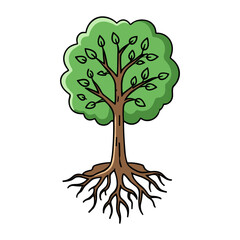 Fototapeta premium A stylized illustration of a tree with visible roots and leaves, showcasing growth and grounding.