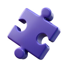 Obraz premium purple puzzle piece, 3d illustration with glossy finish and rounded edges, single jigsaw part representing strategy and teamwork concept, isolated on transparent background png