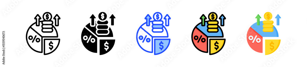 Poster profit margin icon collection with multiple styles