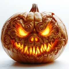 Carved pumpkin with a menacing face