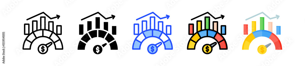 Poster financial performance icon collection with multiple styles